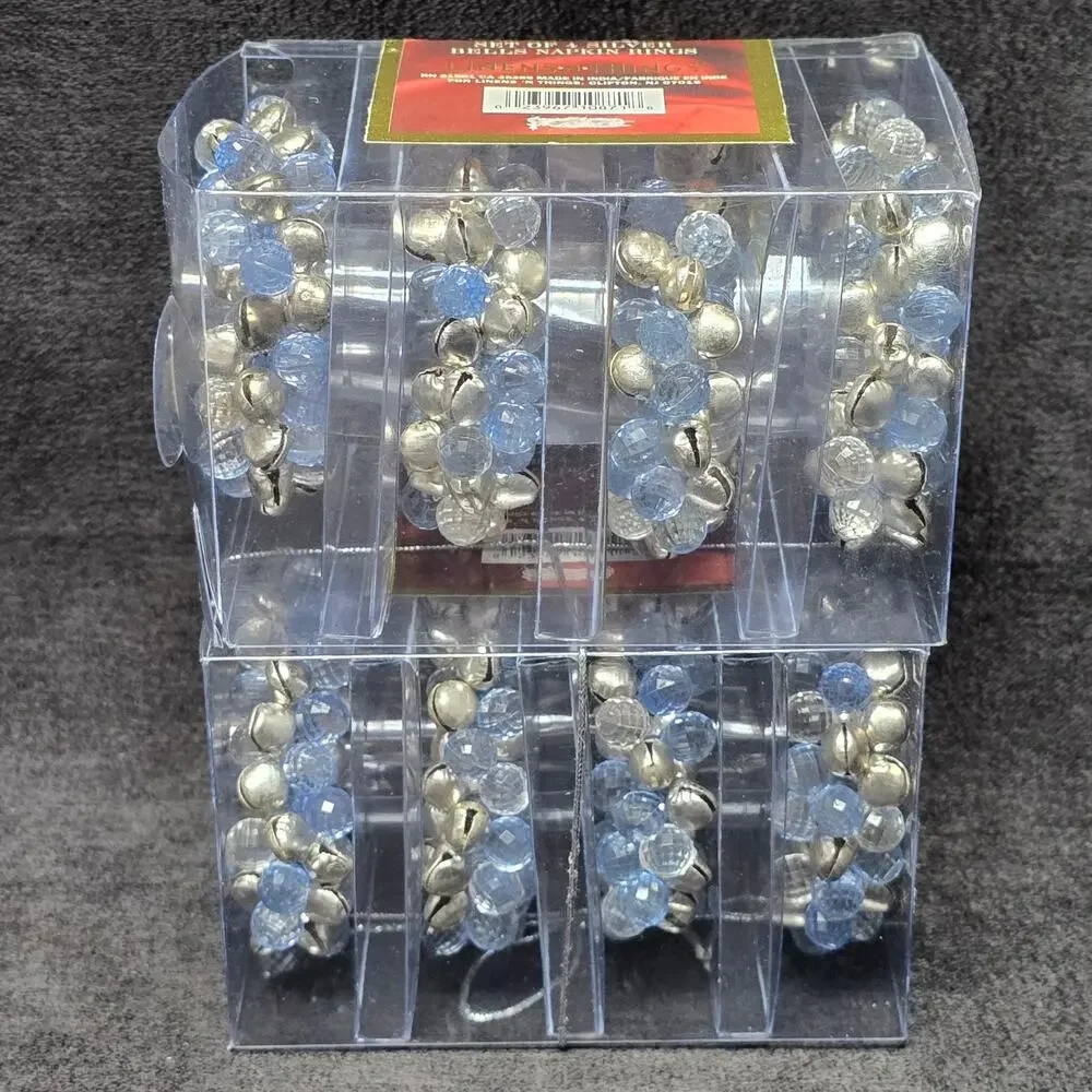 Holiday Collection Set of 4 Silver Bells Napkin Rings 8 Holders in Total